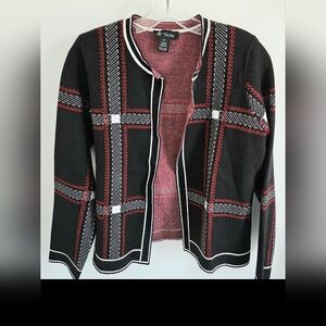 Alison Sheri Black Red Plaid Knit Cardigan